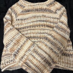 Cozy Striped Knit Sweater - Cream and Brown